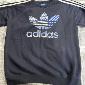 Adidas Black and Blue Crewneck Sweater with Trefoil Logo